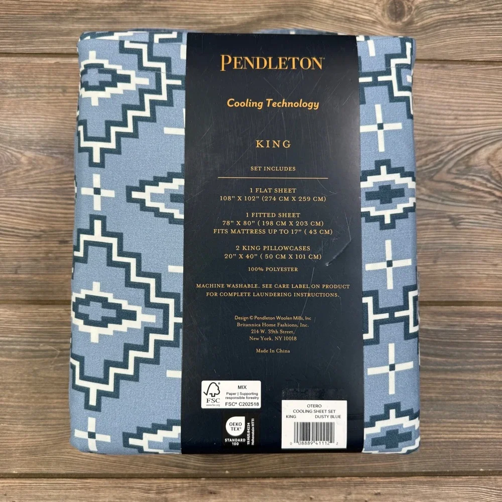 Pendleton King‎ Sheet Set Dusty Blue Otero Cooling Geometric Southwestern NEW